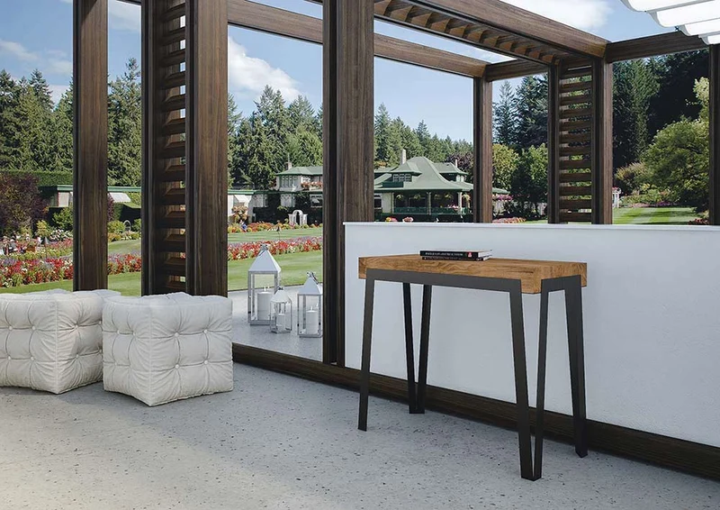 Dalia - Tavolo consolle allungabile moderna da esterno in legno di abete cm 90x40/300x77h