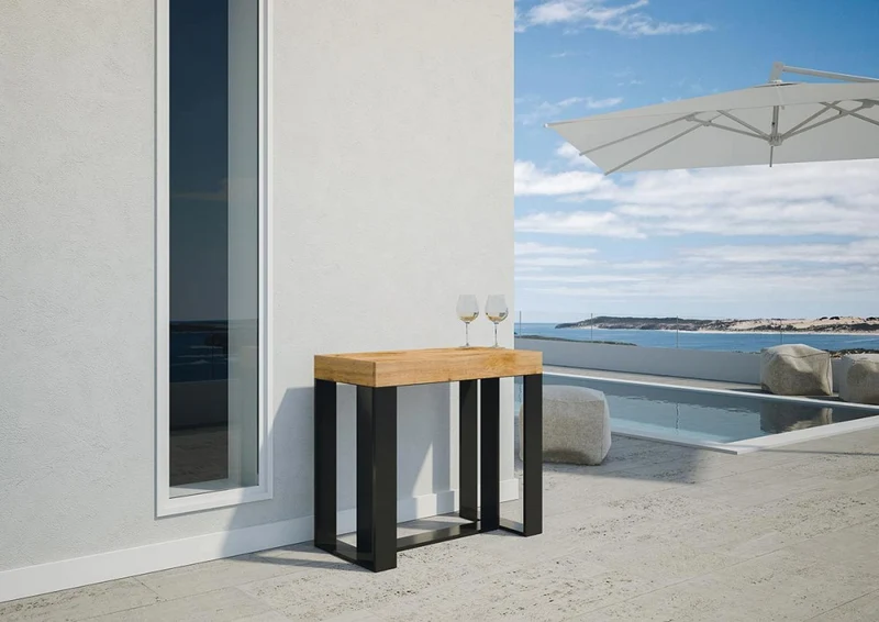 Viola - Tavolo consolle allungabile moderna da esterno in legno di abete cm 90x40/300x77h