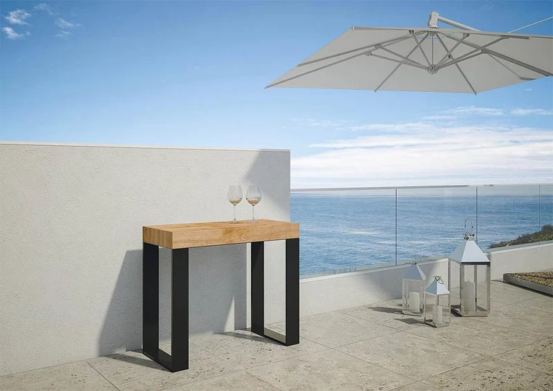 Orchidea - Tavolo consolle allungabile moderna da esterno in legno di abete cm 90x40/300x77h
