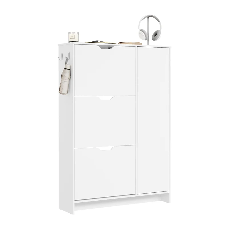 SoBuy FSR220-W, Scarpiera Salvaspazio 24 cm Design Nordico Ingresso | Scarpiera con porta ribalta, capacità 12 paia + 3 laterali, ideale per corridoio e piccoli spazi