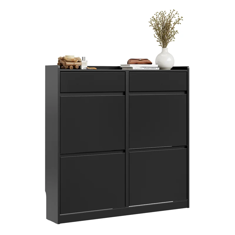 SoBuy FSR169-SCH, Scarpiera con 4 Ante Ribaltabili e 2 Cassetti Ingresso | Mobile scarpiera, grande capacità, ideale per ingresso, corridoio e piccoli appartamenti