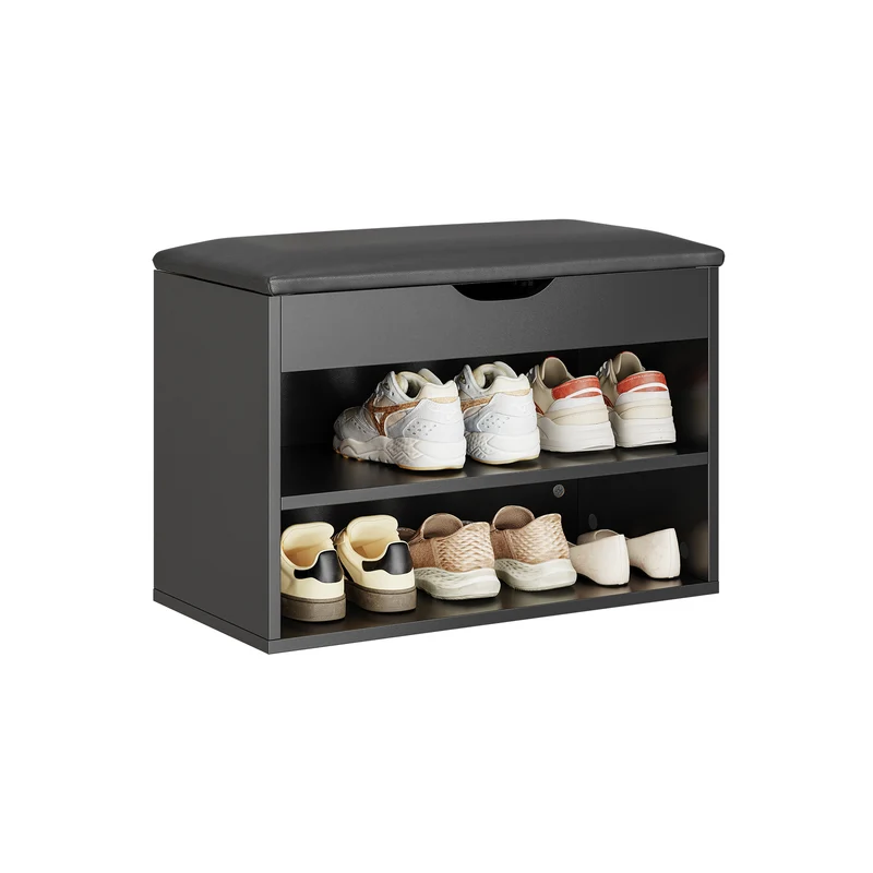 SoBuy FSR25-SCH Panca Scarpiera da Ingresso, Panca Contenitore, Panca Ingresso 3 in 1, per Piccoli Spazi, Ingresso, Corridoio, Camera da Letto, Nero, 60 x 30 x 43 cm