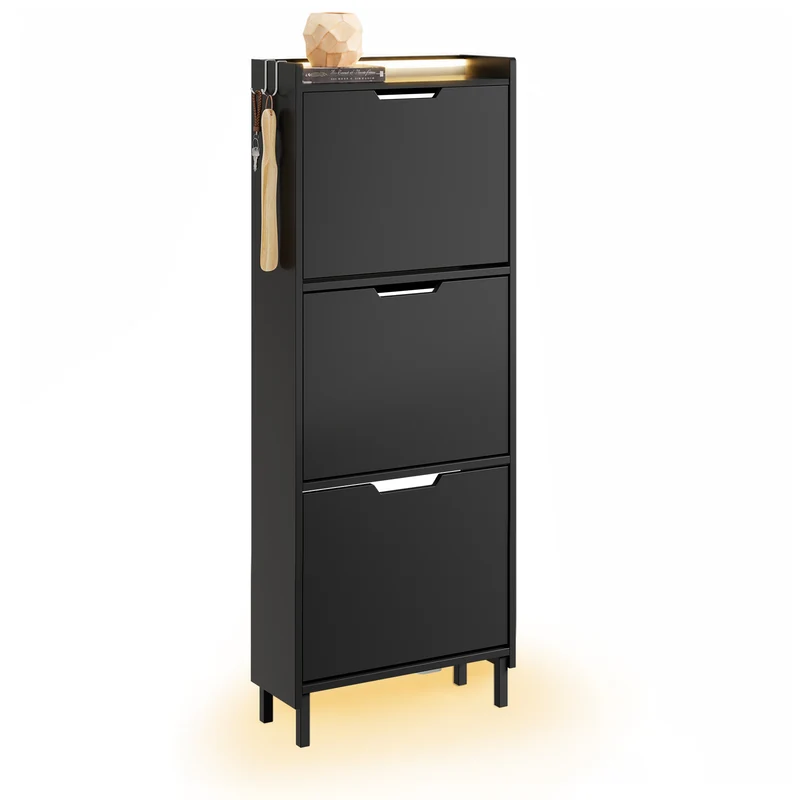 SoBuy FSR151-H-E-SCH Scarpiera Salvaspazio Slim, Scarpiera Ingresso, Scarpiera Legno con Luce LED Sensor e Profondità 19 cm, per Ingresso e Corridoio, per Piccoli Spazi, Bianco, 50 x 19 x 131 cm