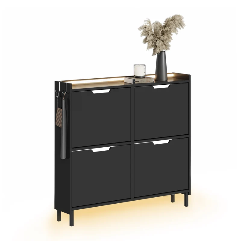 SoBuy FSR100-E-SCH Scarpiera Salvaspazio Slim, Scarpiera Ingresso, Scarpiera Legno con Luce LED Sensor e Profondità 19 cm, per Ingresso e Corridoio, per Piccoli Spazi, Bianco, 100 x 19 x 93 cm