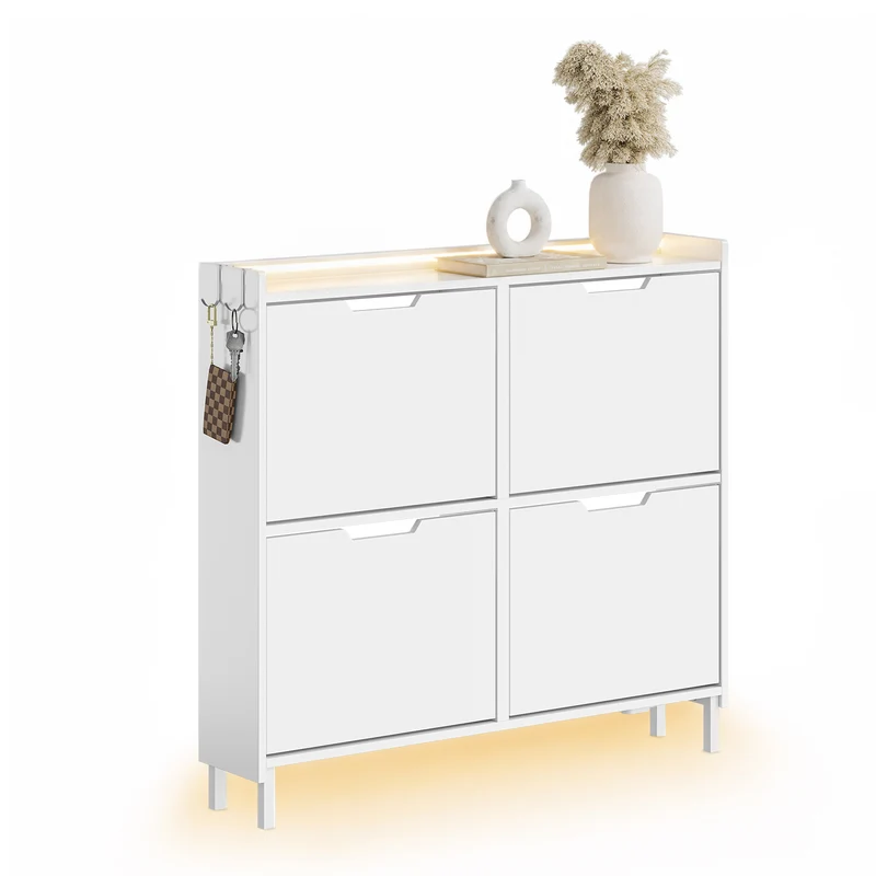 SoBuy FSR100-E-W, Scarpiera Salvaspazio Slim, Scarpiera Ingresso, Scarpiera Legno con Luce LED Sensor e Profondità 19 cm, per Ingresso e Corridoio, per Piccoli Spazi, Bianco, 100 x 19 x 93 cm