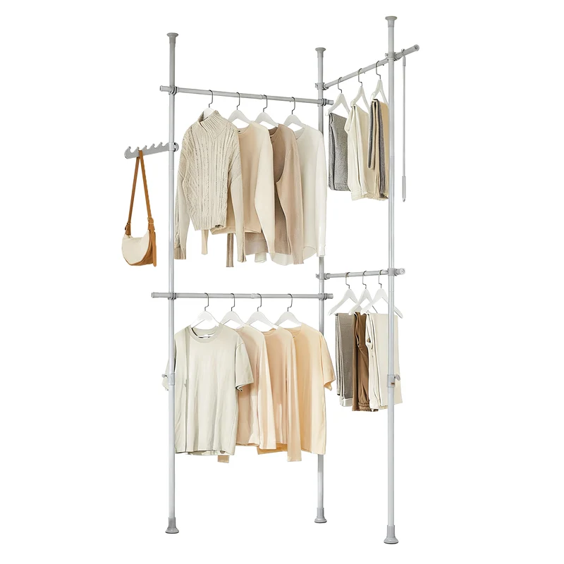 SoBuy KLS03-II-HG, Telescopic Appendiabiti da Terra, Robusto Stand Appendiabiti con Aste, Armadio Aperto Regolabile per Camera da Letto, Porta Abiti Grigio