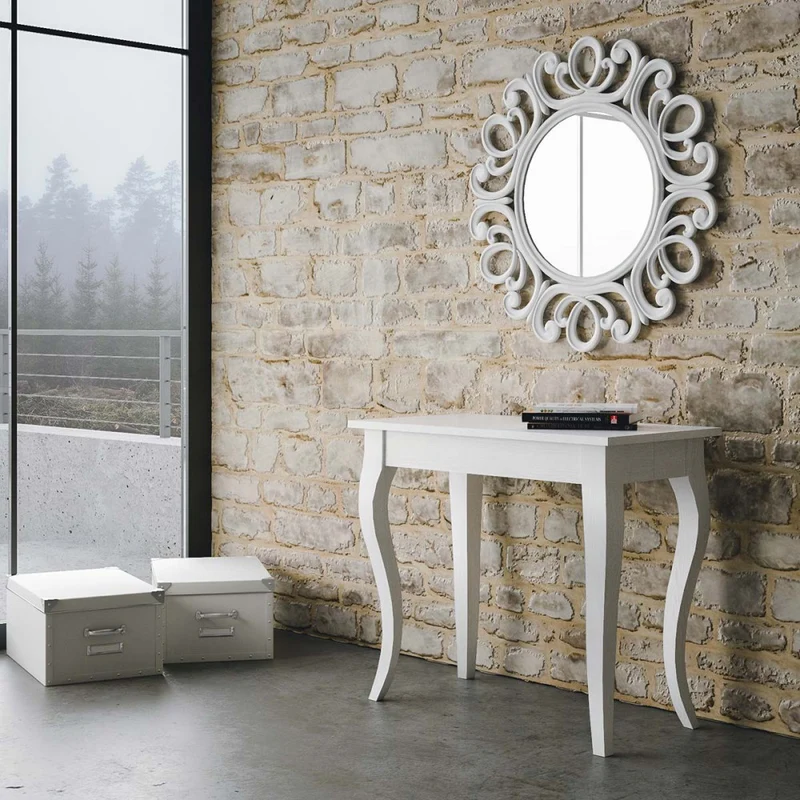 Olanda - Tavolo consolle da ingresso moderna allungabile cm 90x47/307x77-Bianco poro aperto
