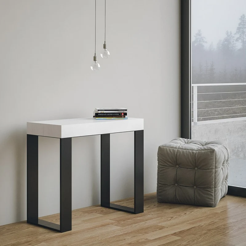 Tecno - Consolle da ingresso allungabile moderna cm 90x40/300x77h - Bianco poro aperto