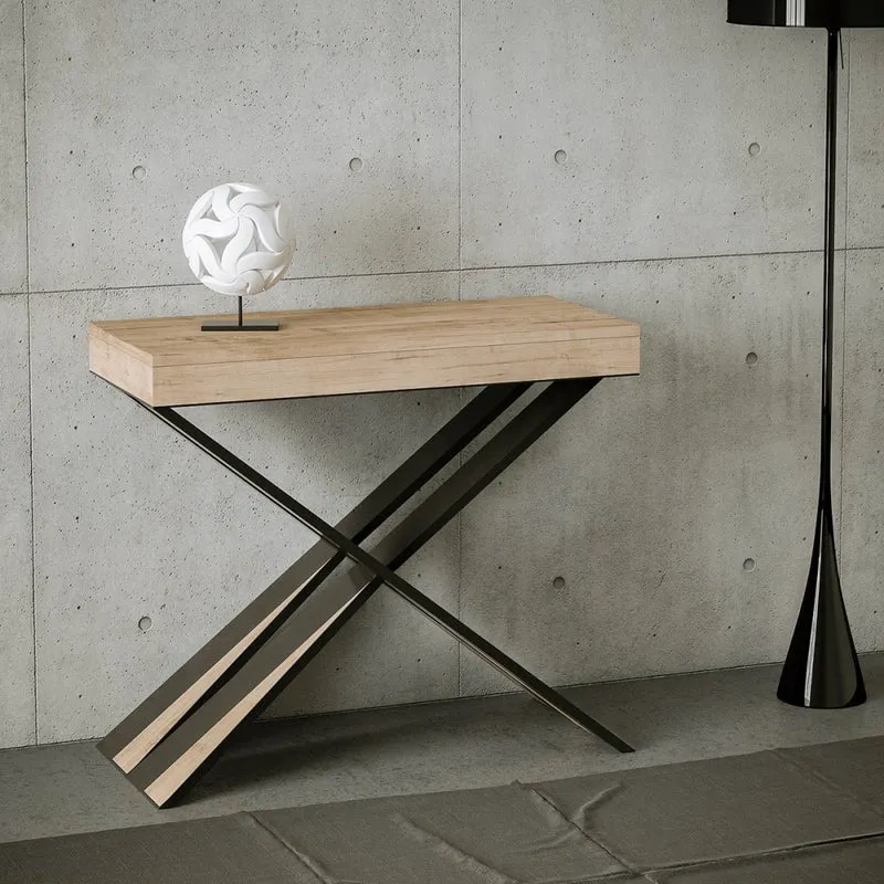 Diago - Tavolo consolle allungabile moderna da ingresso cm 90x40/300x77h - Quercia natura