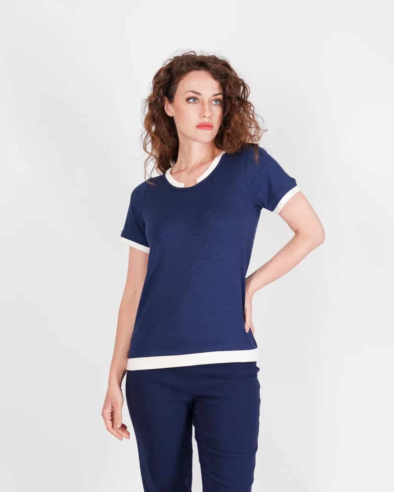 Maglia giro con bordi a contrasto S-171