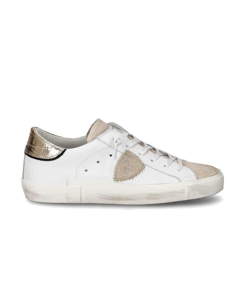 Women's Prsx Low-Top Sneakers in Leather, White Gold