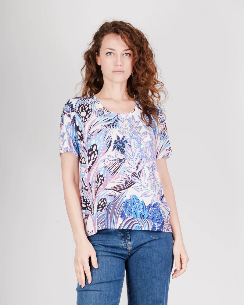 Maglia scollo madonna fiori foglie 8139