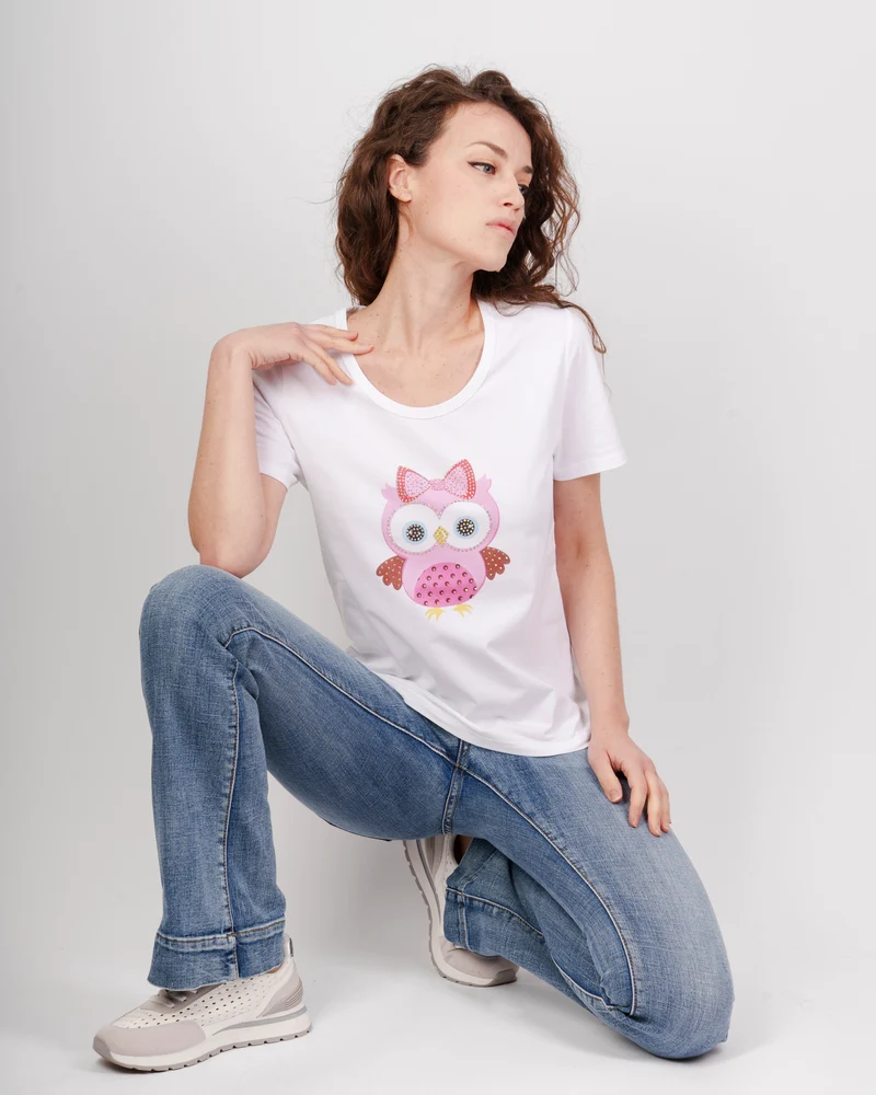 Maglia scollo Madonna stampa gufo 5511