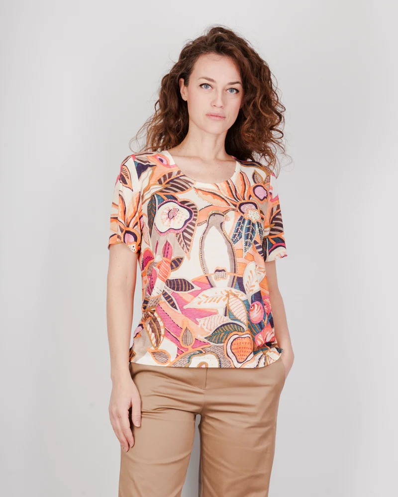 Maglia scollo Madonna disegno foglie 8142