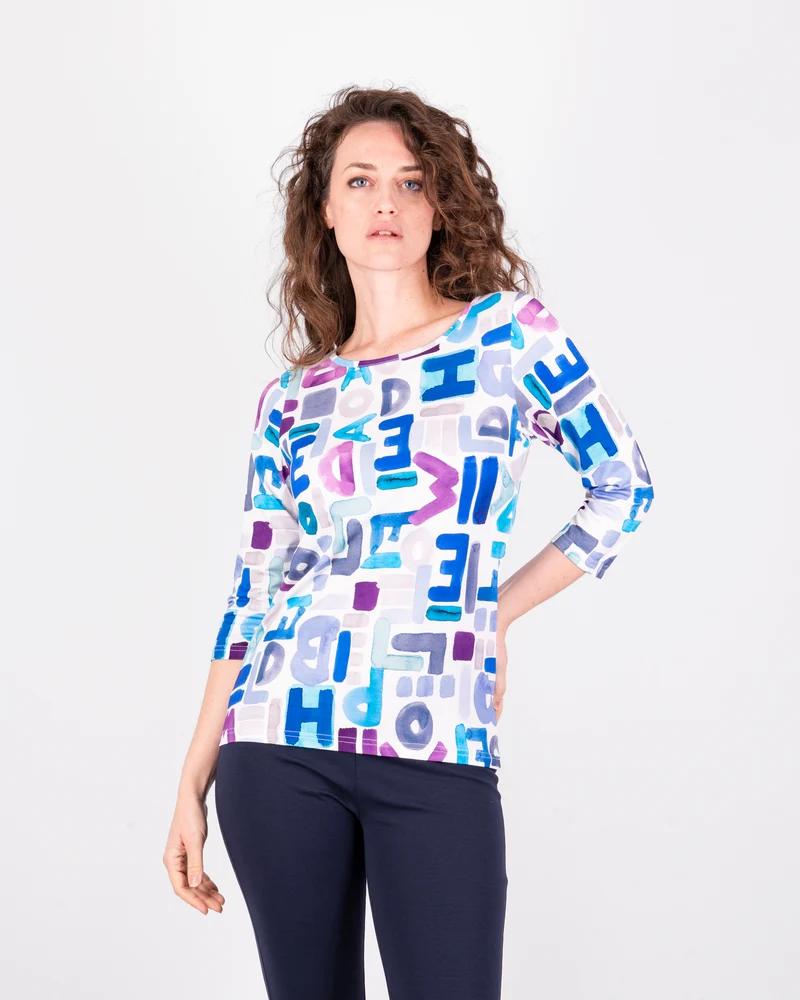 Maglia manica 3/4 fantasia Lettering 605-07