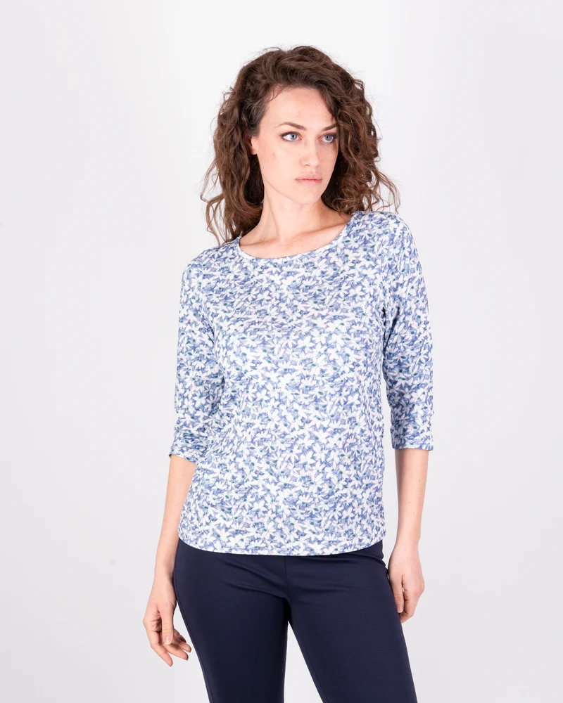 Maglia manica 3/4 in jersey fantasia fiori 605-11
