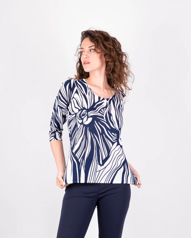 Girocollo manica 3/4 viscosa fantasia 7602SR