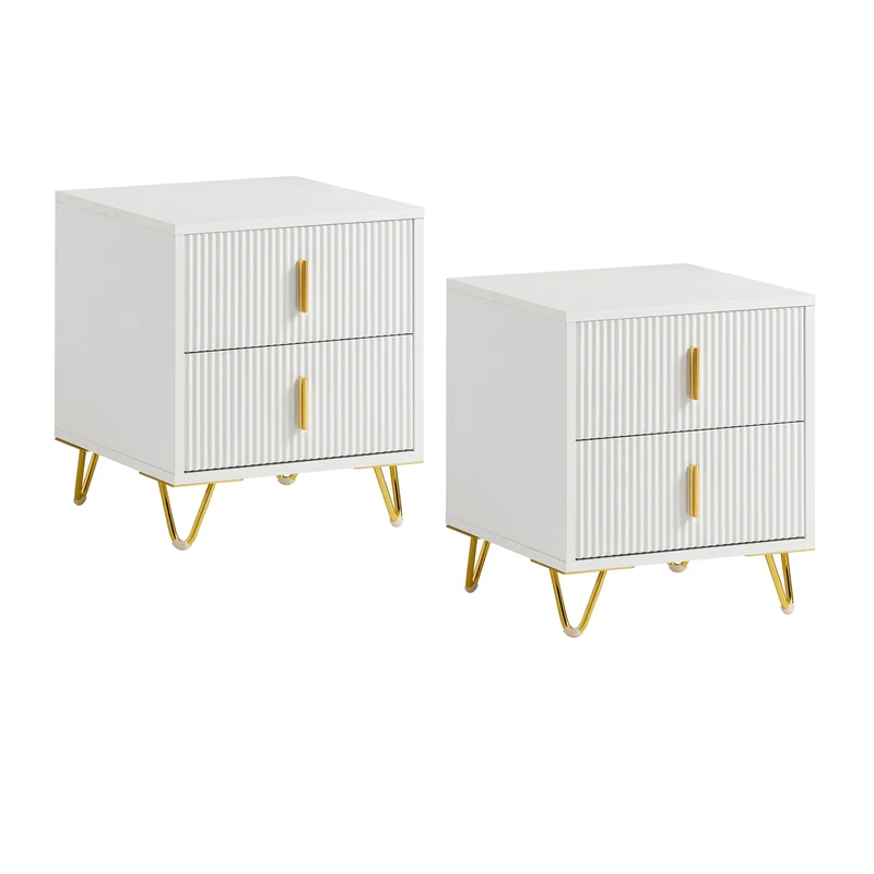 SoBuy FBT115-Wx2 Set di 2 Comodino Camera da Letto - Comodino con 2 Cassetti, Tavolino Salotto - Moderna Cassettiera L40 x P40 x A47 cm Bianco