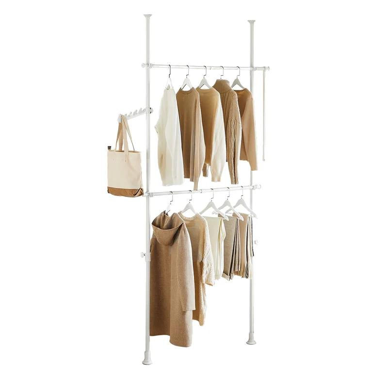 SoBuy FRG109-II-W Telescopic Appendiabiti da Terra, Robusto Stand Appendiabiti con Aste, Armadio Aperto Regolabile per Camera da Letto, Porta Abiti Bianco