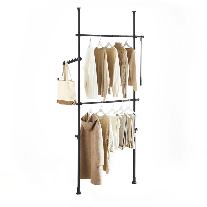 SoBuy FRG109-II-SCH Appendiabiti Telescopico, Stand Appendiabiti Robusto, Guardaroba Aperto Regolabile con Barre Appendiabiti per Camera da Letto, Cabina Armadio, Nero