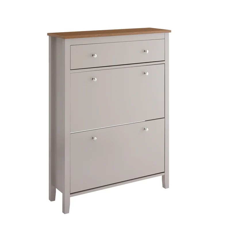 SoBuy FSR89-KA Scarpiera Salvaspazio Slim Ingresso - Mobile Scarpiera con Cassetto e 2 Ante a Ribalta per 12 Paia - Design Nordico in Legno, Facile Montaggio, 78x24x108 cm, Marrone Chiaro