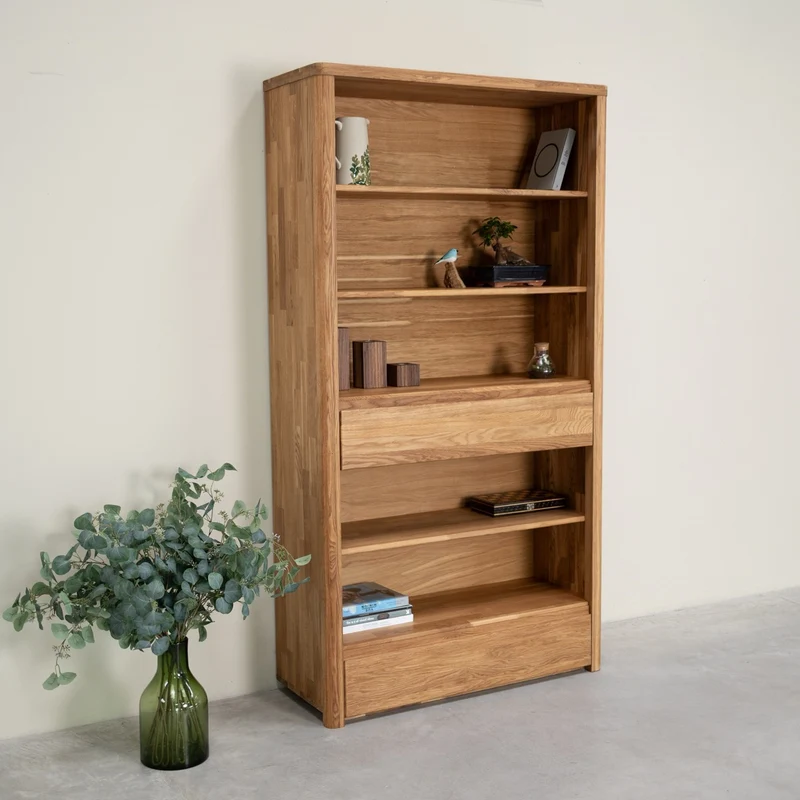 Libreria Scaffale a muro con 2 cassetti in legno massello di rovere Elsa 2 | NordicStory