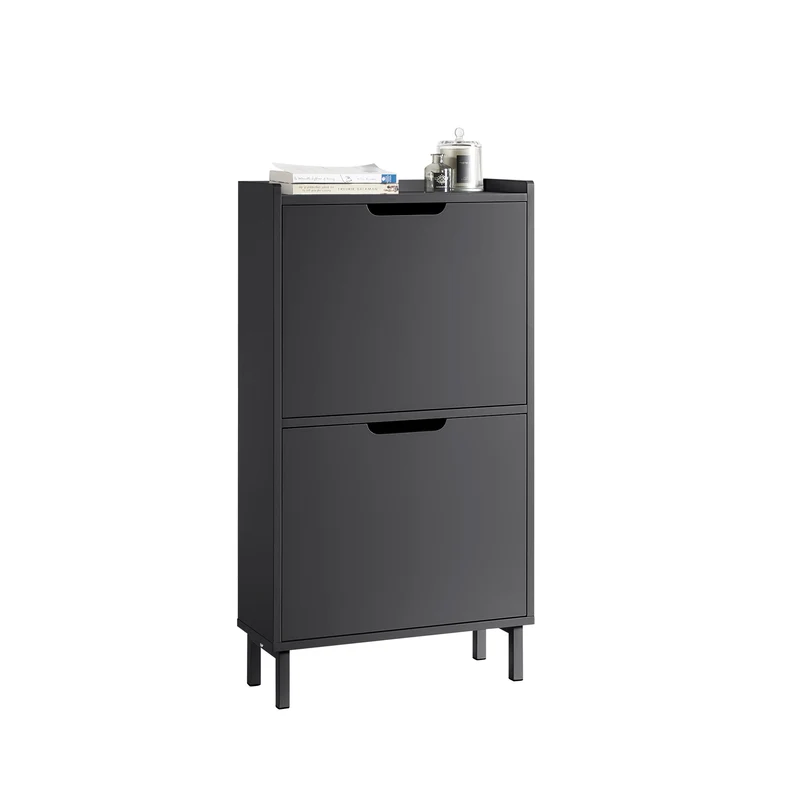 SoBuy FSR151-SCH Scarpiera Salvaspazio Slim da Ingresso Mobile Portascarpe con 2 Ante a Ribalta Regolabili in Legno Armadio Scarpiera Alta e Stretta per Corridoio, 50x19x90 cm，Nero
