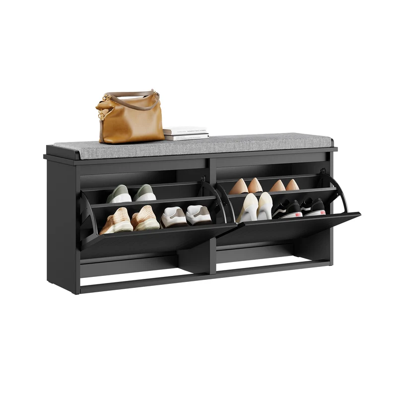 SoBuy FSR98-XL-SCH Panca Scarpiera da Ingresso - Scarpiera Salvaspazio Slim in Legno, Panca Contenitore per 8-10 Paia di Scarpe, 158kg di Carico, Nero, 100x26x46cm