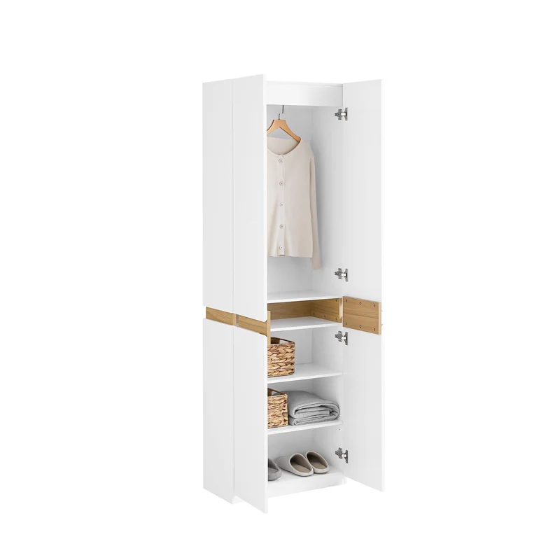 SoBuy KSB01-W Armadio Guardaroba Salvaspazio 2 Ante – Scarpiera Alta Ingresso con Appendiabiti e Ripiani – Mobile Multiuso per Cameretta, Camera da Letto – Bianco 61x30x192cm