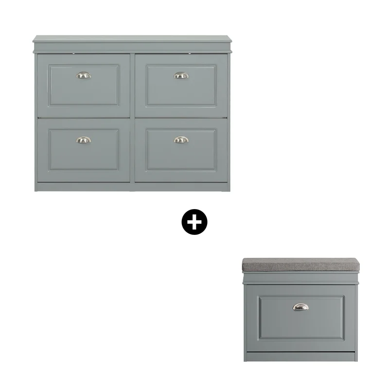 SoBuy FSR82-K-HG+FSR79-HG, Set Ingresso Grigio con Panchina Scarpe e Armadietto a Cassettoni Ribaltabili | Profondità 24 cm