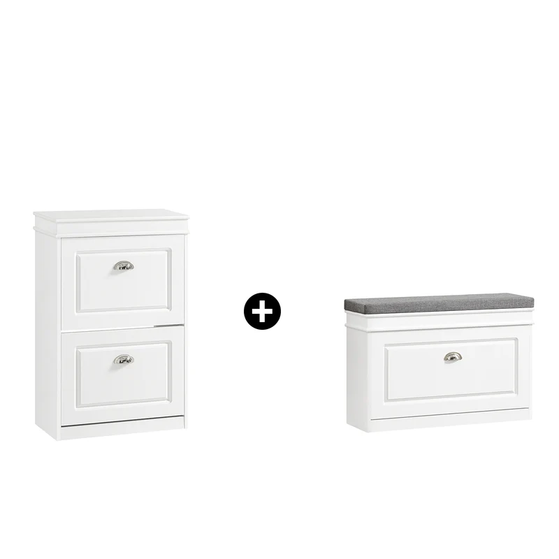 SoBuy FSR82-L-W+FSR78-W, Set Ingresso Bianco con Panchina Scarpe e Armadietto a Cassettoni Ribaltabili | Profondità 24 cm