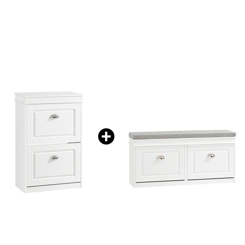 SoBuy FSR64-W+FSR78-W, Set Ingresso Bianco con Panchina e Armadietto Scarpe a Cassettoni Ribaltabili | Profondità 24 cm