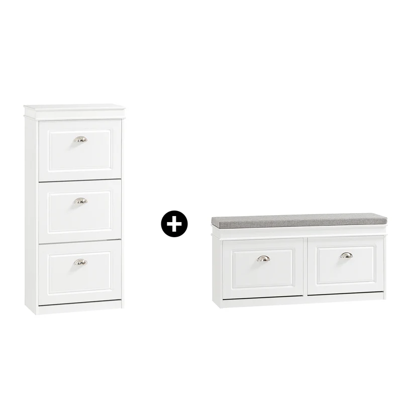 SoBuy FSR64-W+FSR94-W, Set Ingresso Bianco con panca portascarpe e Armadietto Scarpe | 24cm di Profondità | 5 Cassettoni Ribaltabili