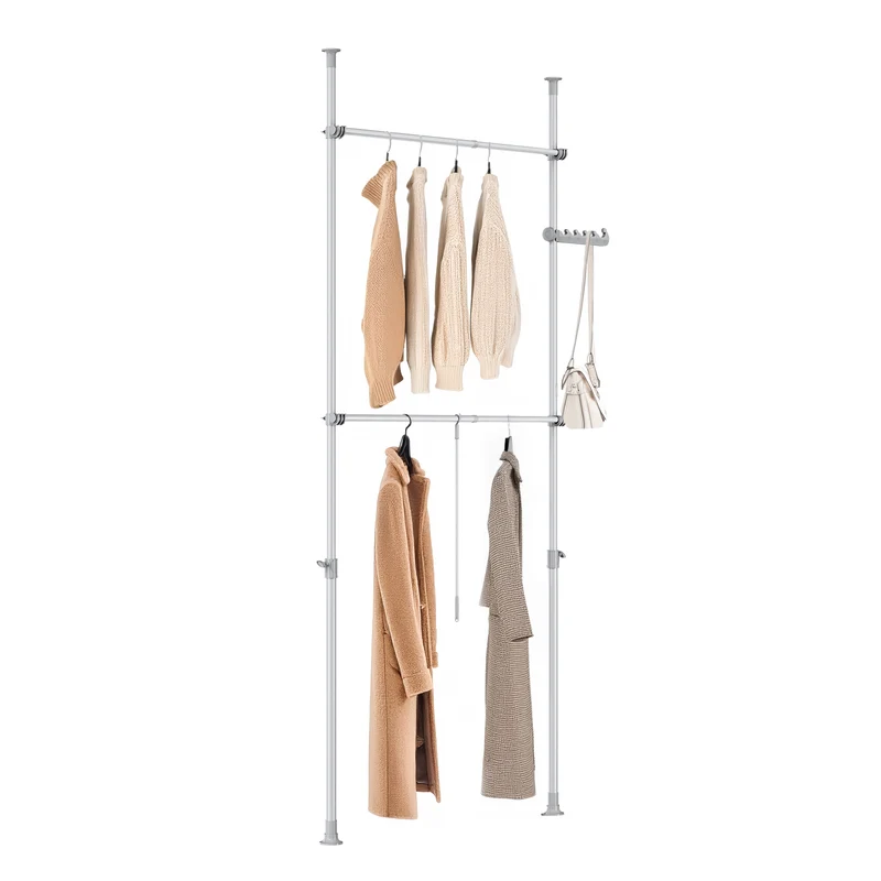 SoBuy FRG109-II-HG, Telescopic Appendiabiti da Terra, Robusto Stand Appendiabiti con Aste, Armadio Aperto Regolabile per Camera da Letto, Porta Abiti Grigio
