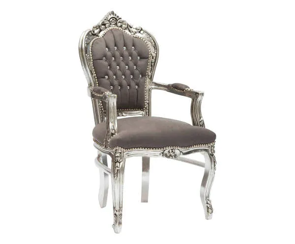 Poltroncina barocco da camera o soggiorno in legno color argento e tessuto cm 63x65x108h - vari colori