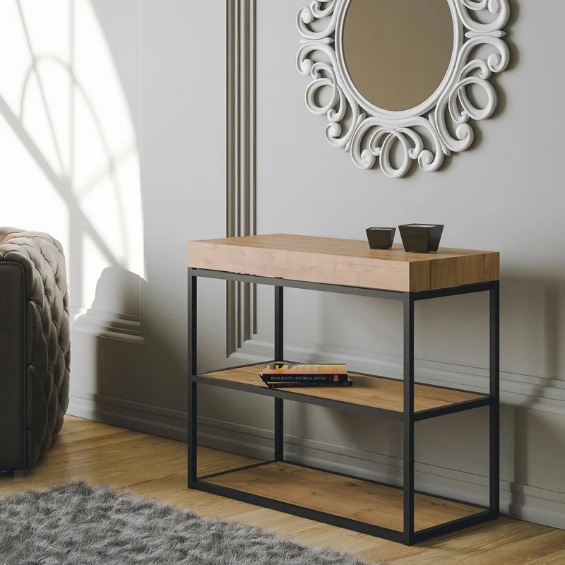 Plano - Consolle moderna allungabile tavolo da pranzo colore quercia natura cm 90x40x77h