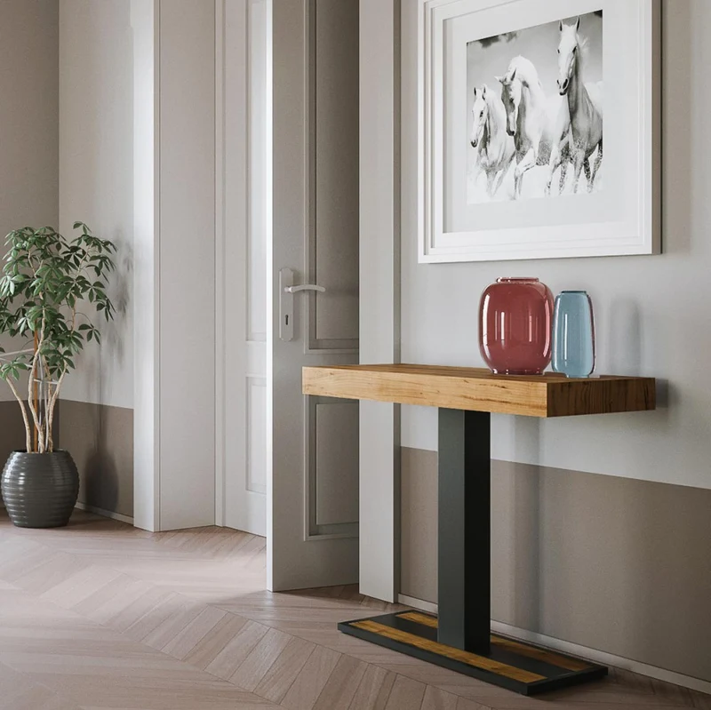 Capital - Tavolo consolle allungabile da ingresso moderna colore quercia natura cm 90x40x77h