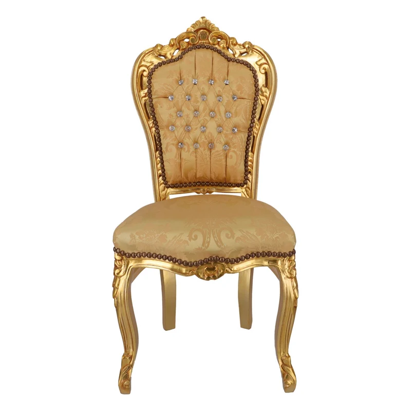 Sedia barocco in legno e tessuto color oro cm 60x52x110h