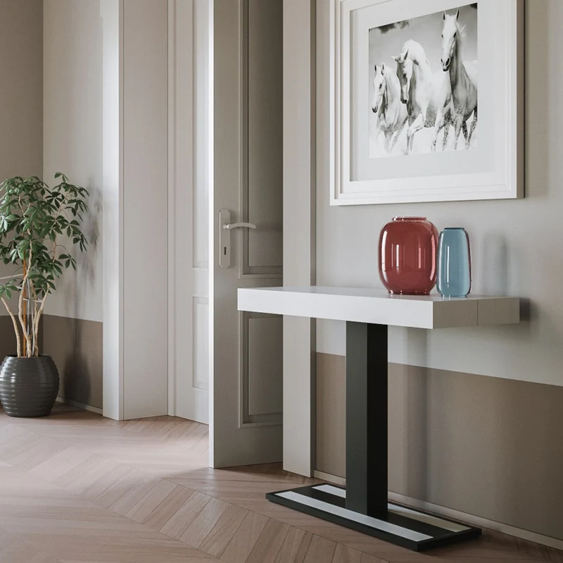 Capital - Tavolo consolle allungabile da ingresso moderna bianco frassino cm 90x40x77h
