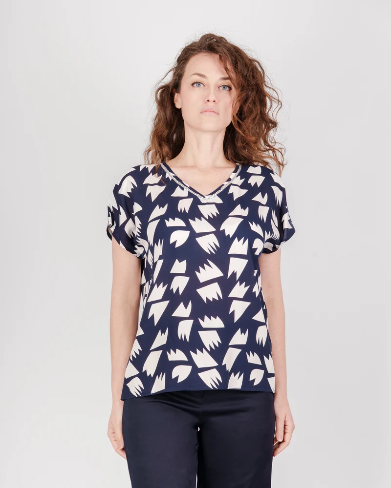Maglia scollo V fantasia spighette 8165