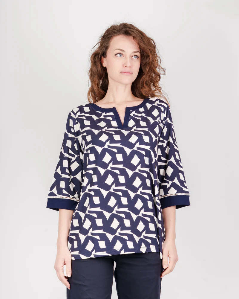 Maglia maniche 3/4 fantasia geometrica S-528