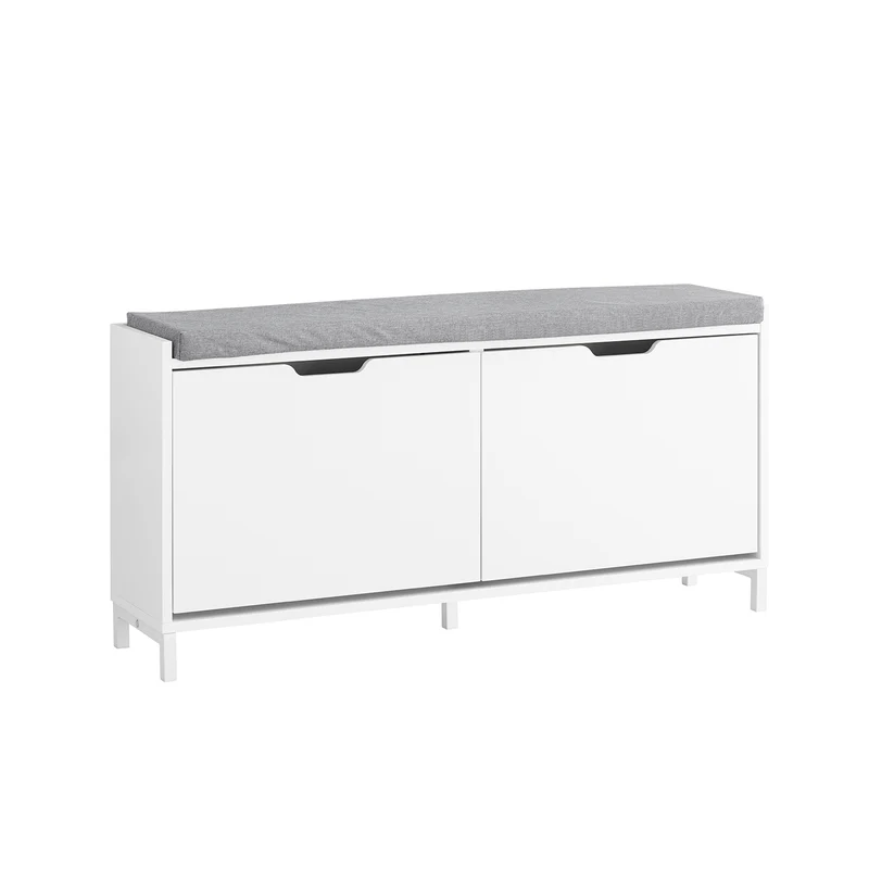 SoBuy FSR151-L-W Scarpiera Panca Ingresso Salvaspazio Panca Contenitore con Cuscino Imbottito e Struttura in MDF e Ferro, Carico Fino a 250kg, Design Nordic, Bianco e Grigio, 105x24x52 cm