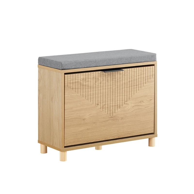 SoBuy FSR199-N Scarpiera Panca Ingresso Scarpiera Salvaspazio Slim con Cuscino – Panca Contenitore con Ribalta per Scarpe – Adatta a Ingresso, Corridoio – Legno Chiaro e Grigio, 60x24x50cm
