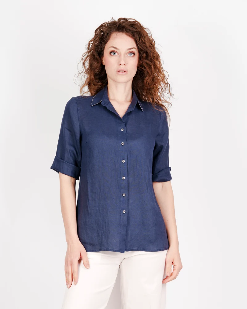 Camicia in puro lino bordo catenella 26-03