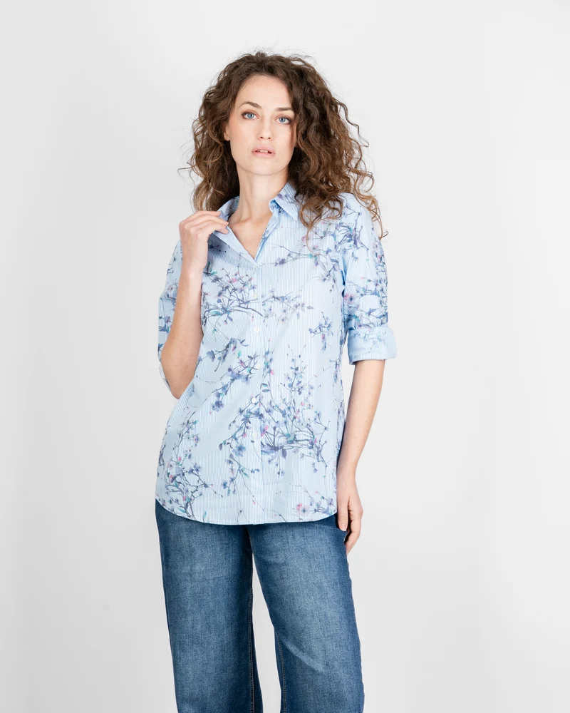 Camicia fantasia rigatino e fiori 26-89