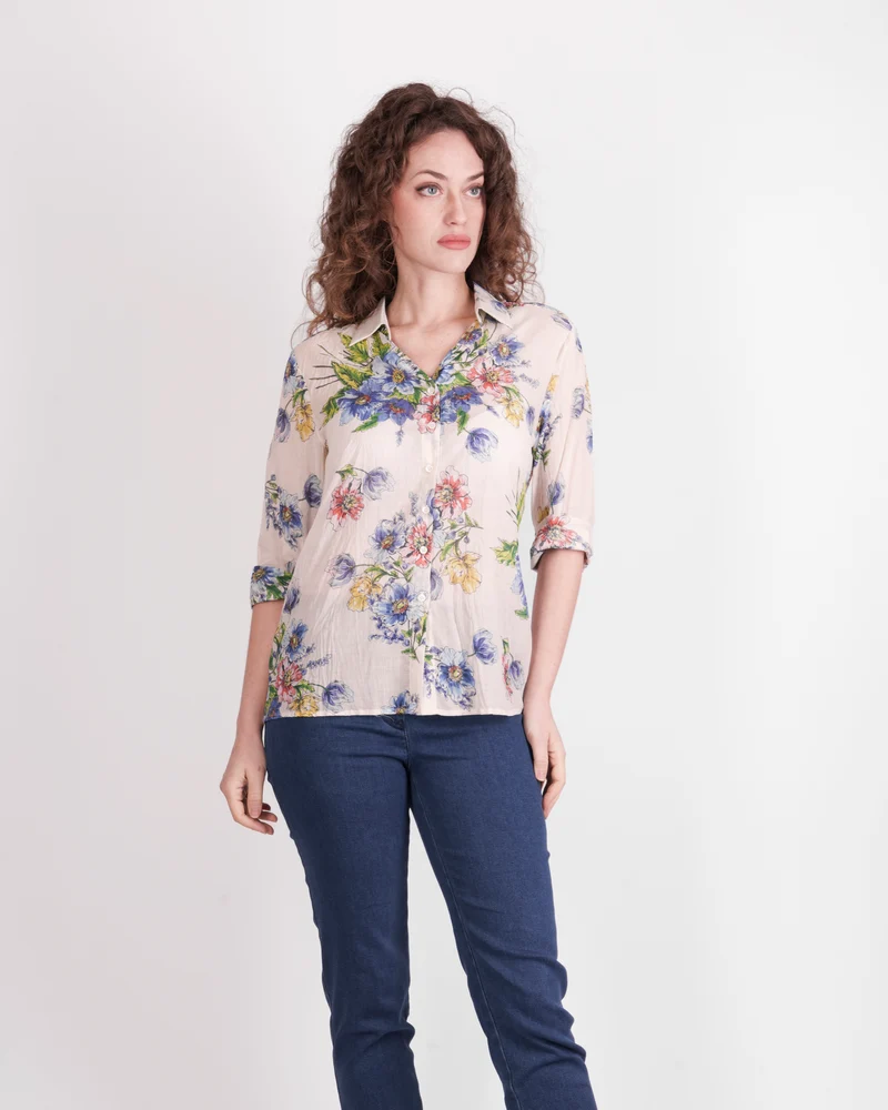 Camicia in cotone fantasia fiori 26-119