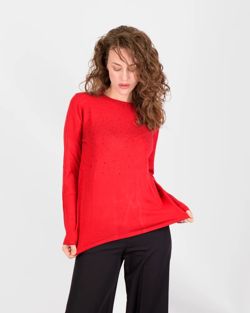 Maglia girocollo pioggia strass 5937