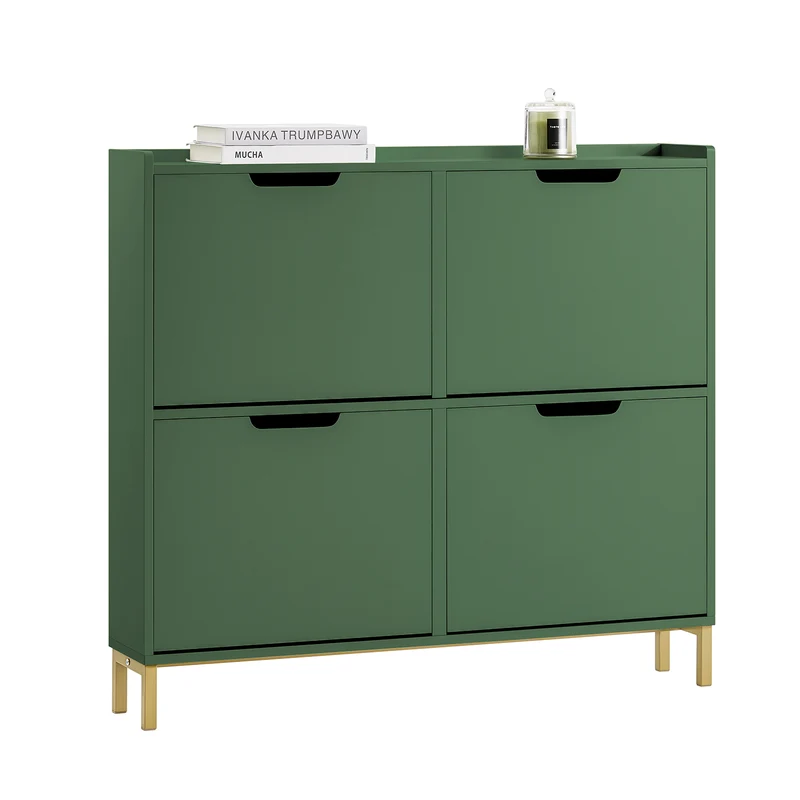 SoBuy FSR100-SY Scarpiera Slim 4 Ante a Ribalta, Ingresso Salvaspazio, 100x19x91 cm, Verde Scuro
