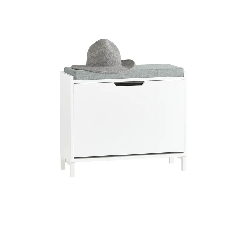 SoBuy FSR151-K-W Panca Scarpiera da Ingresso - Scarpiera Salvaspazio Slim in Legno, Panca Contenitore con 1 ribalte 2 ripiani, 113kg di Carico, Bianco L60xP24xA52 cm