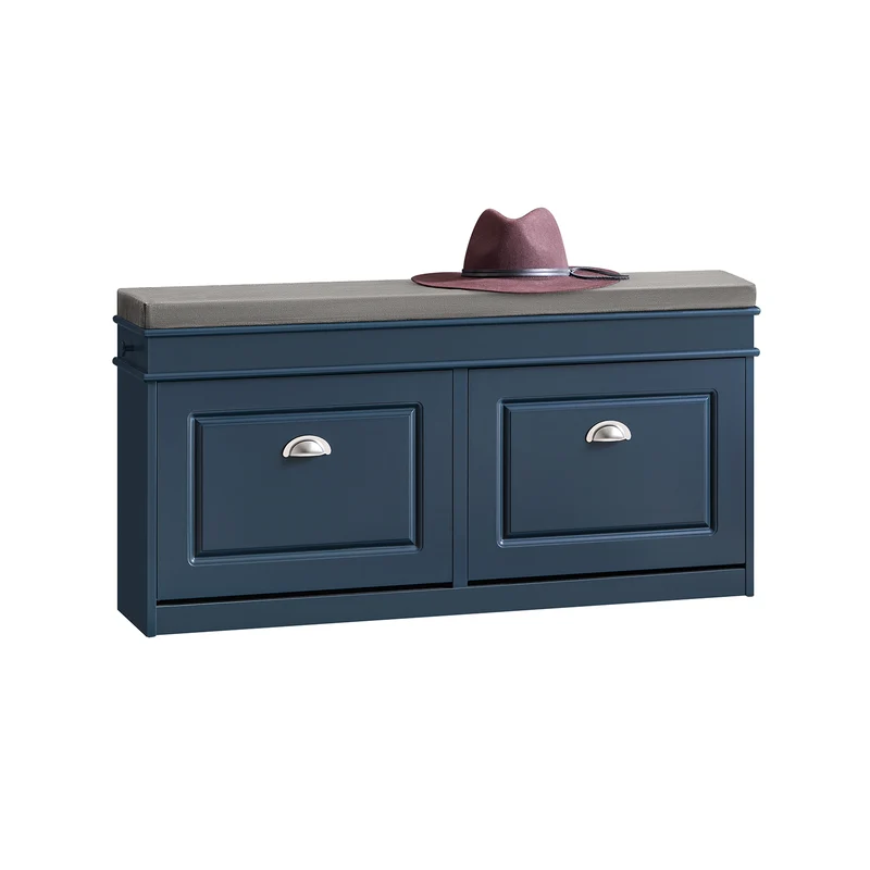 SoBuy FSR64-B Scarpiera Salvaspazio Slim da Ingresso Panca Contenitore con Cuscino, Cassapanca Scarpiera Regolabile per Casa, Camera, Corridoio, L104*P24*A51cm, Blu